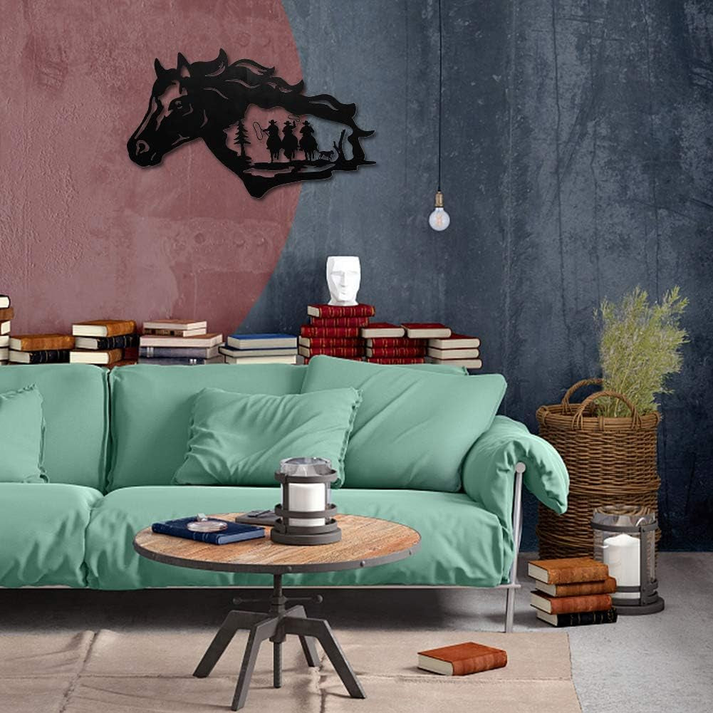 Wall Decor Hanging for Indoor Outdoor Home Bedroom Office Garden (Cowboy & Horse Black)