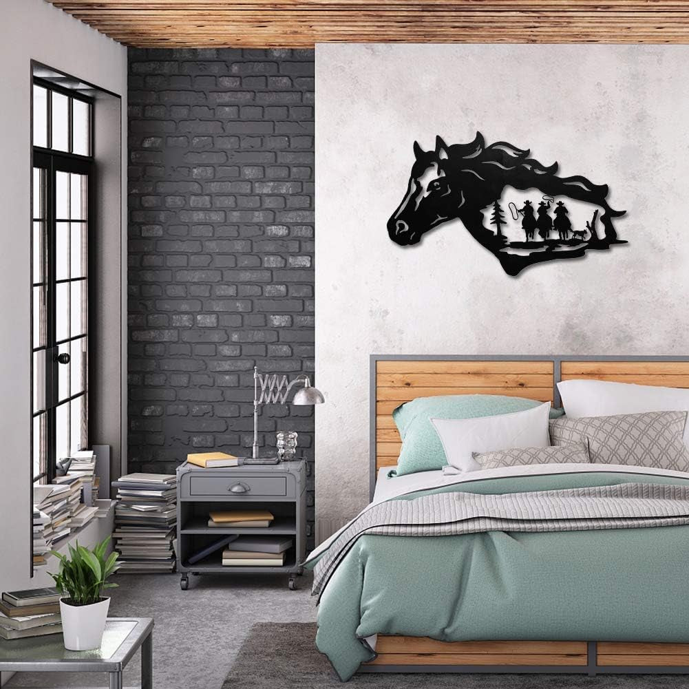 Wall Decor Hanging for Indoor Outdoor Home Bedroom Office Garden (Cowboy & Horse Black)