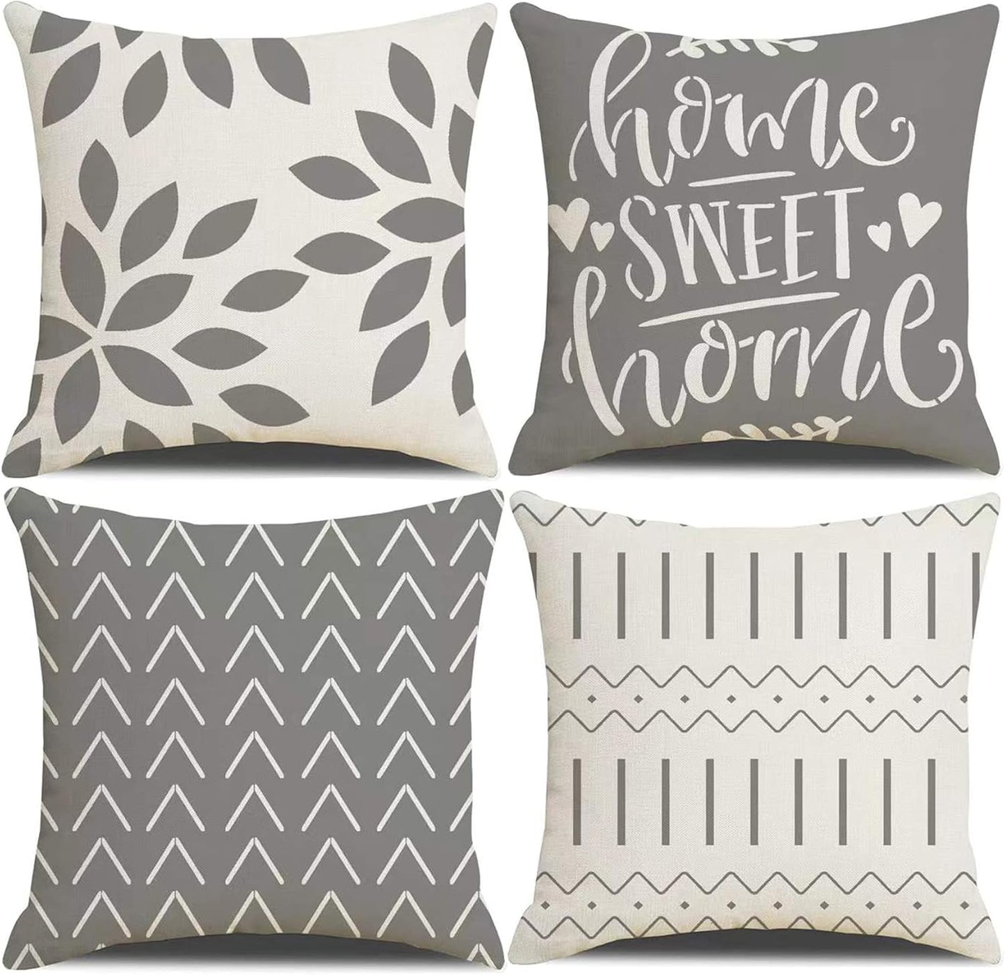 Throw Pillow Covers 18X18 Inch, Pillow Covers 18X18,Squar Pillow Covers Set of 4 Boho Modern Farmhouse Neutral Decorative Pillowcases Linen Cushion Case for Couch, Bed, Home Decor