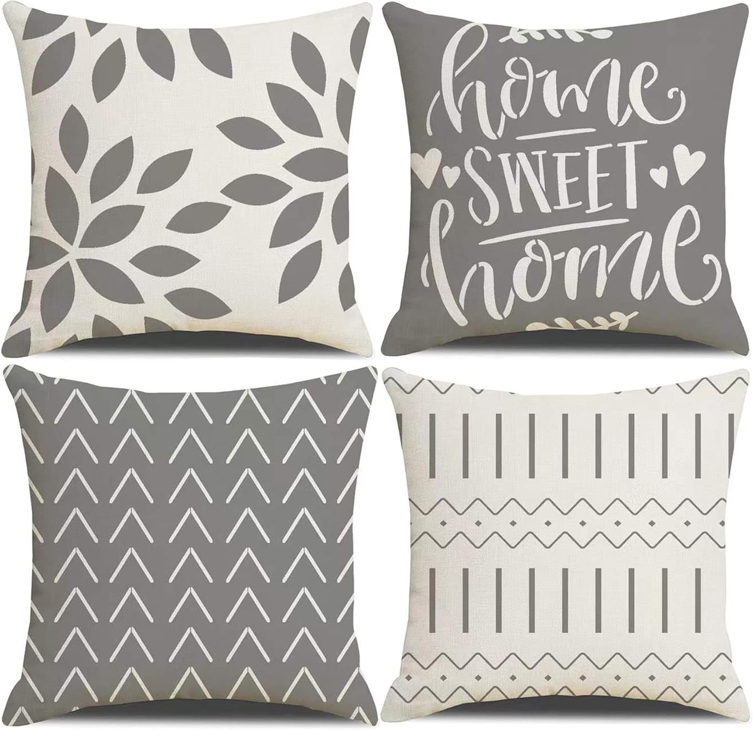 Throw Pillow Covers 18X18 Inch, Pillow Covers 18X18,Squar Pillow Covers Set of 4 Boho Modern Farmhouse Neutral Decorative Pillowcases Linen Cushion Case for Couch, Bed, Home Decor