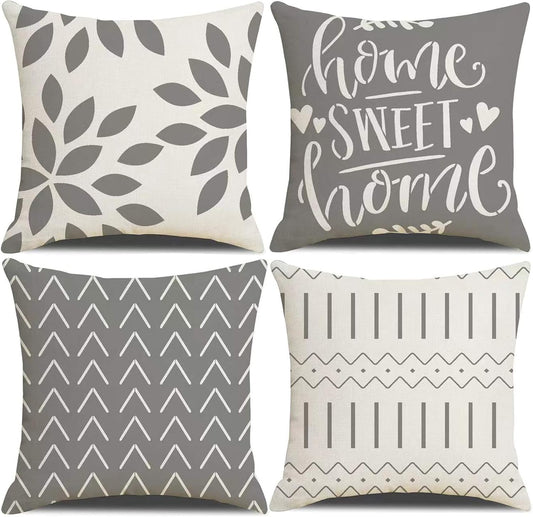 Throw Pillow Covers 18X18 Inch, Pillow Covers 18X18,Squar Pillow Covers Set of 4 Boho Modern Farmhouse Neutral Decorative Pillowcases Linen Cushion Case for Couch, Bed, Home Decor