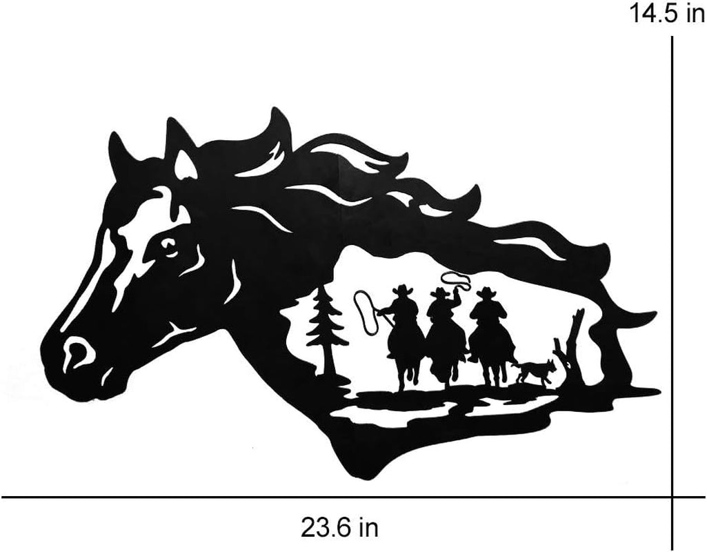 Wall Decor Hanging for Indoor Outdoor Home Bedroom Office Garden (Cowboy & Horse Black)