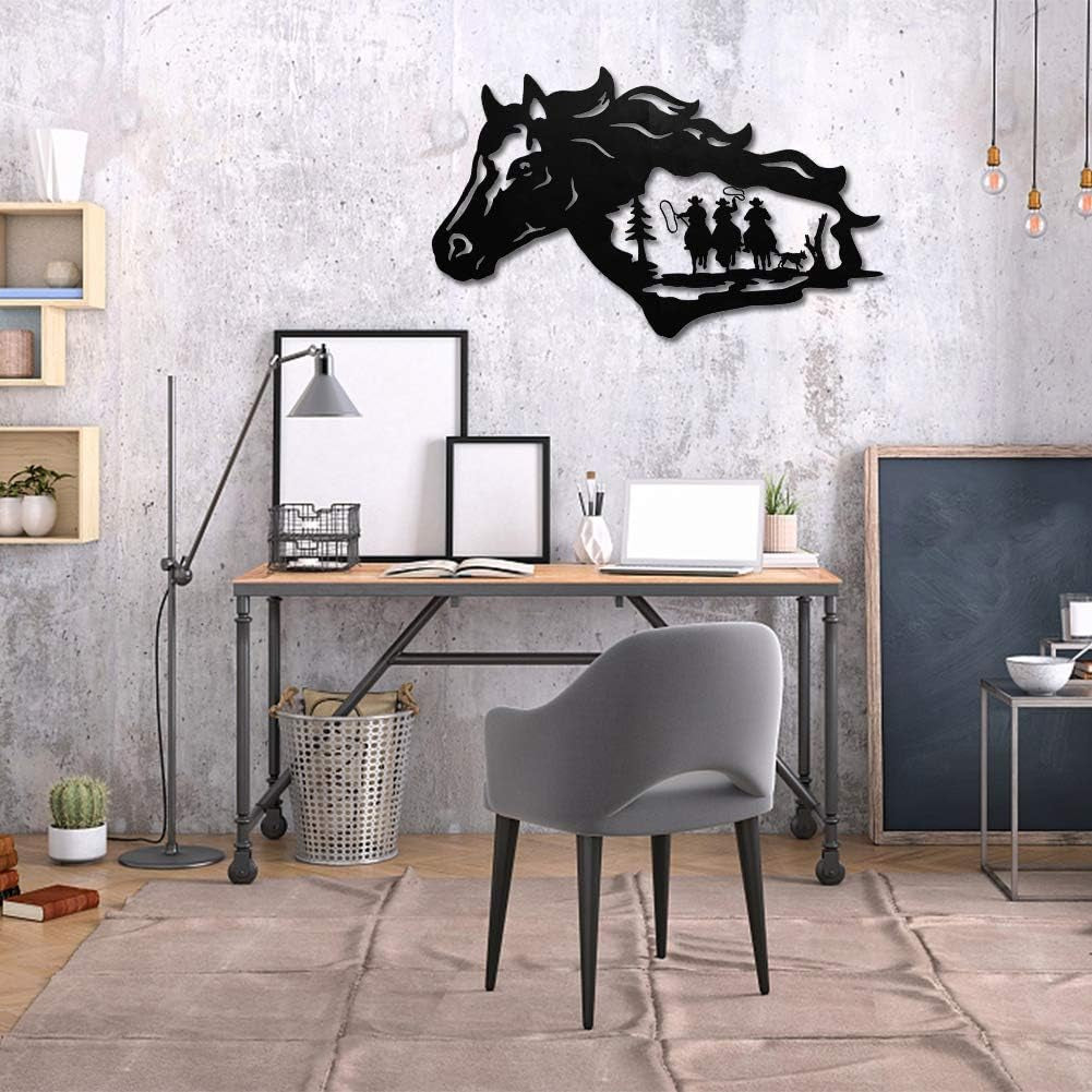 Wall Decor Hanging for Indoor Outdoor Home Bedroom Office Garden (Cowboy & Horse Black)